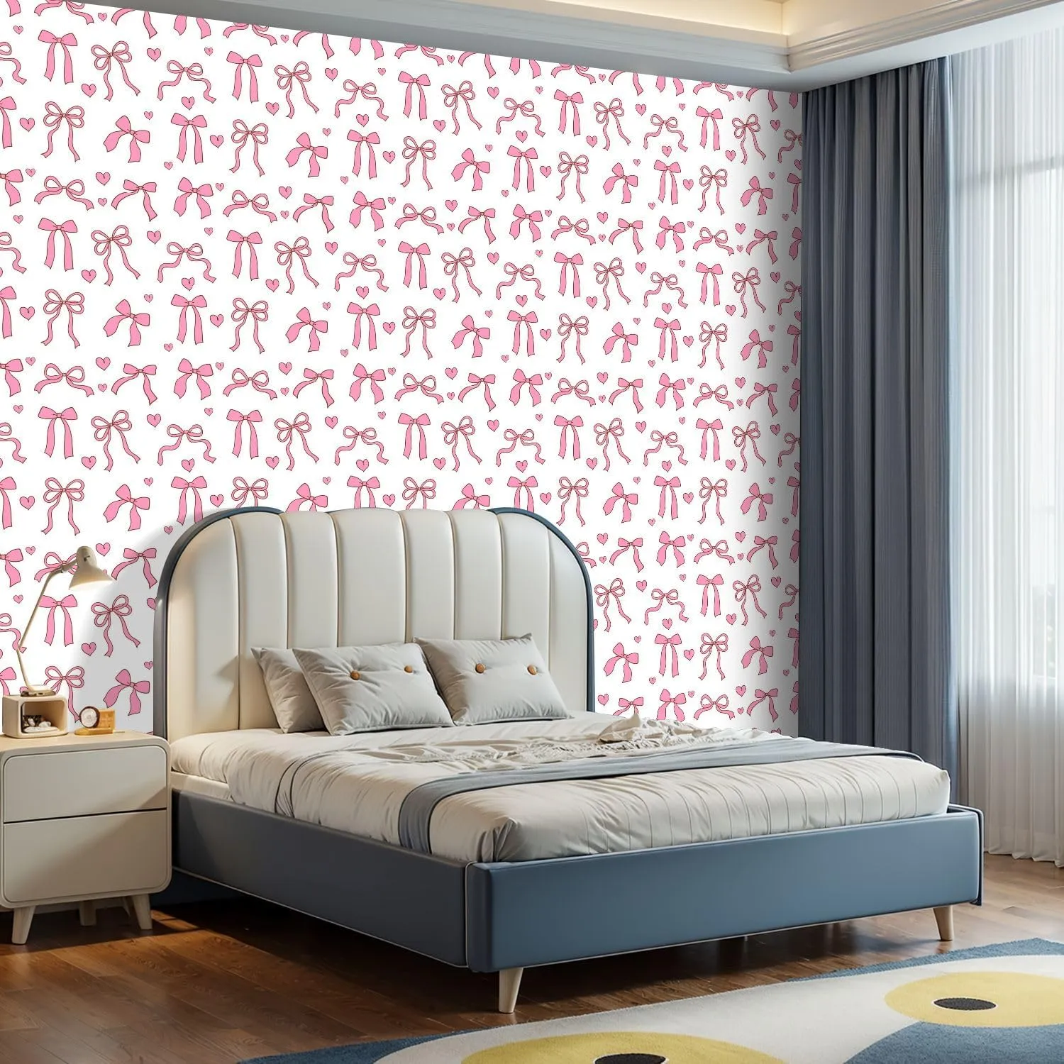 Peel and Stick Wallpaper Self Adhesive Wall Mural Draw Seamless Pink Ribbon Bow Love Valentine Fabric Paper Contact Paper Renter Friendly Wallpaper for Kitchen Nursery Bedroom 24"x118"