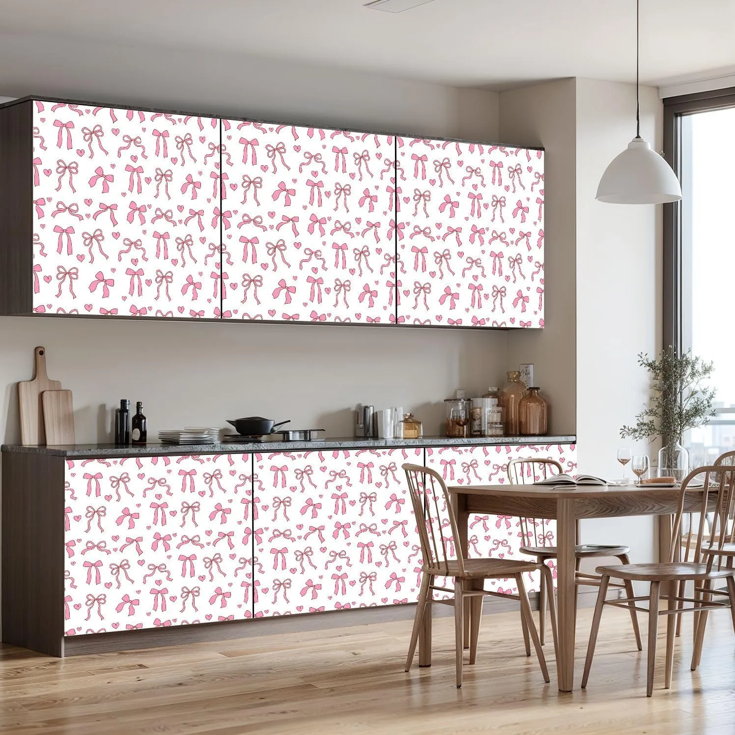Peel and Stick Wallpaper Self Adhesive Wall Mural Draw Seamless Pink Ribbon Bow Love Valentine Fabric Paper Contact Paper Renter Friendly Wallpaper for Kitchen Nursery Bedroom 24"x118"