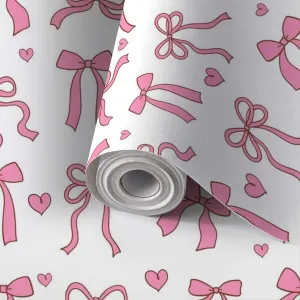 Peel and Stick Wallpaper Self Adhesive Wall Mural Draw Seamless Pink Ribbon Bow Love Valentine Fabric Paper Contact Paper Renter Friendly Wallpaper for Kitchen Nursery Bedroom 24"x118"