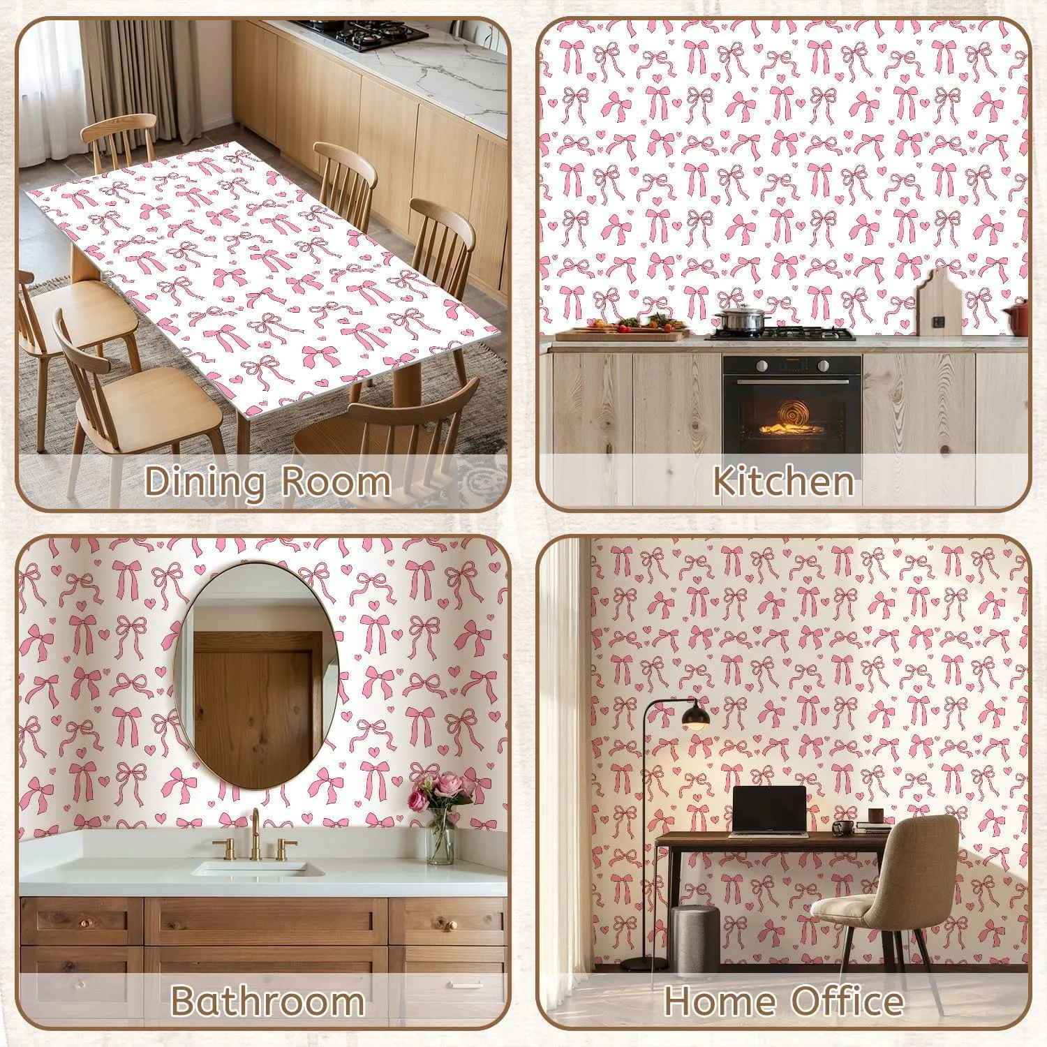 Peel and Stick Wallpaper Self Adhesive Wall Mural Draw Seamless Pink Ribbon Bow Love Valentine Fabric Paper Contact Paper Renter Friendly Wallpaper for Kitchen Nursery Bedroom 24"x118"