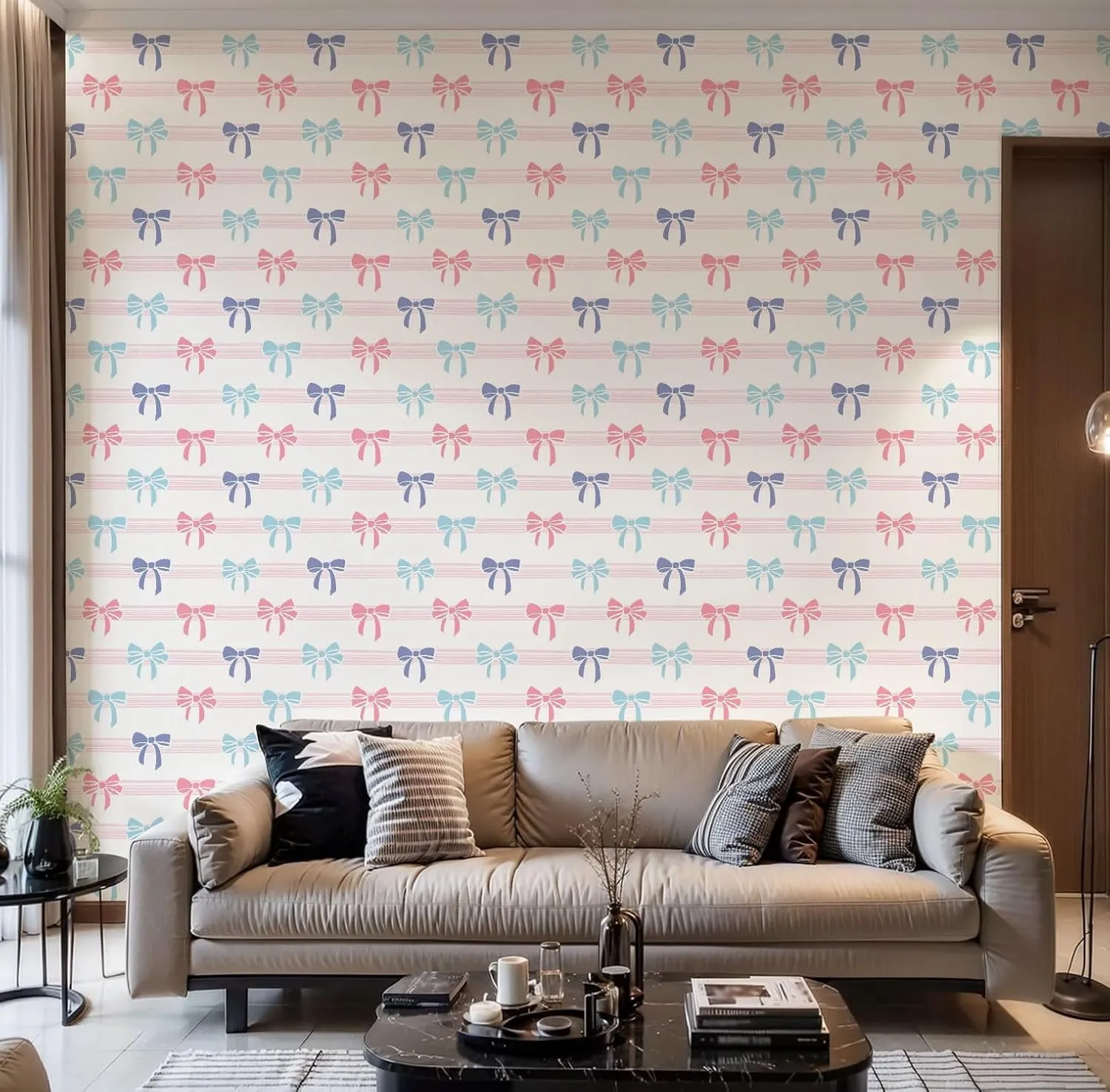 Peel and Stick Wallpaper Self Adhesive Wall Mural Seamless coquette aesthetic pink ribbon bow Colorful romantic ribbon Contact Paper Renter Friendly Wallpaper for Kitchen Nursery Bedroom 24"x118"