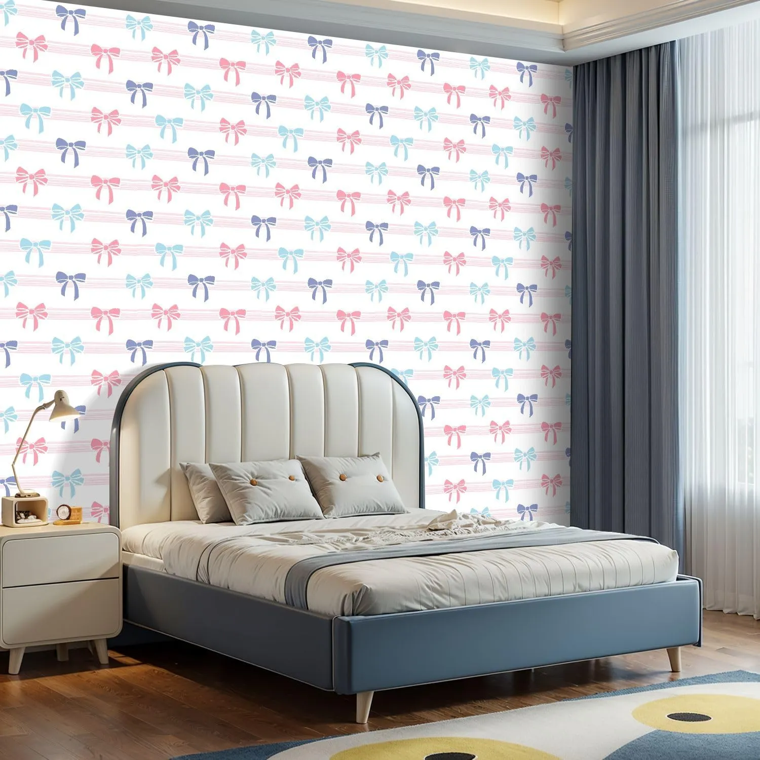 Peel and Stick Wallpaper Self Adhesive Wall Mural Seamless coquette aesthetic pink ribbon bow Colorful romantic ribbon Contact Paper Renter Friendly Wallpaper for Kitchen Nursery Bedroom 24"x118"