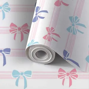 Peel and Stick Wallpaper Self Adhesive Wall Mural Seamless coquette aesthetic pink ribbon bow Colorful romantic ribbon Contact Paper Renter Friendly Wallpaper for Kitchen Nursery Bedroom 24"x118"