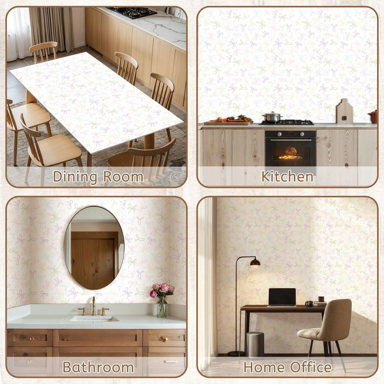 Peel and Stick Wallpaper Self Adhesive Wall Mural Seamless various bow knots gift ribbons Trendy hair braiding accessory Contact Paper Renter Friendly Wallpaper for Kitchen Nursery Bedroom 17.7"x118"