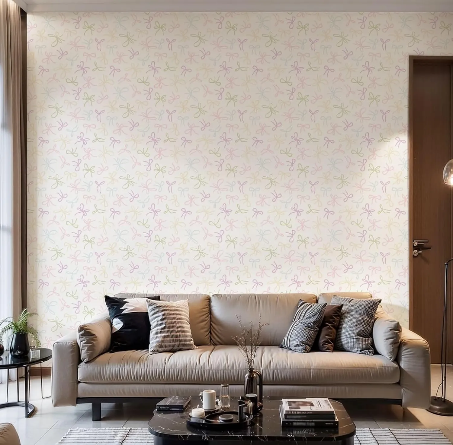 Peel and Stick Wallpaper Self Adhesive Wall Mural Seamless various bow knots gift ribbons Trendy hair braiding accessory Contact Paper Renter Friendly Wallpaper for Kitchen Nursery Bedroom 17.7"x118"