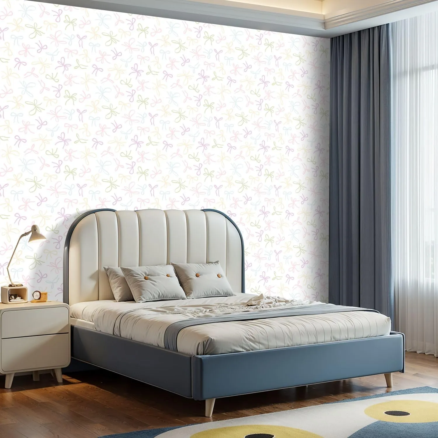 Peel and Stick Wallpaper Self Adhesive Wall Mural Seamless various bow knots gift ribbons Trendy hair braiding accessory Contact Paper Renter Friendly Wallpaper for Kitchen Nursery Bedroom 17.7"x118"
