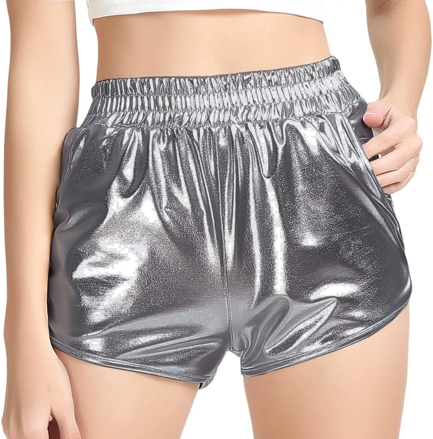 PESION Women's Metallic Shiny Shorts Sparkly Rave Hot Short Pants