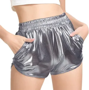 PESION Women's Metallic Shiny Shorts Sparkly Rave Hot Short Pants