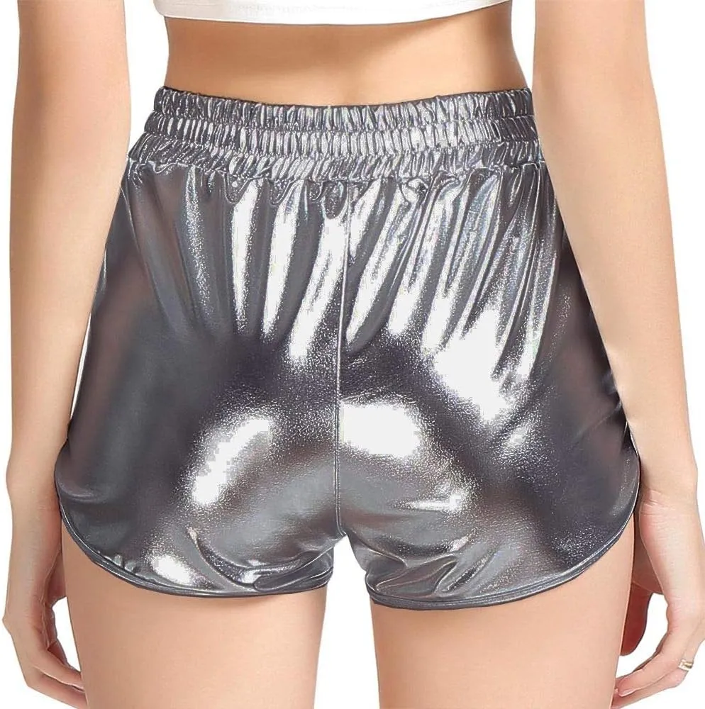 PESION Women's Metallic Shiny Shorts Sparkly Rave Hot Short Pants