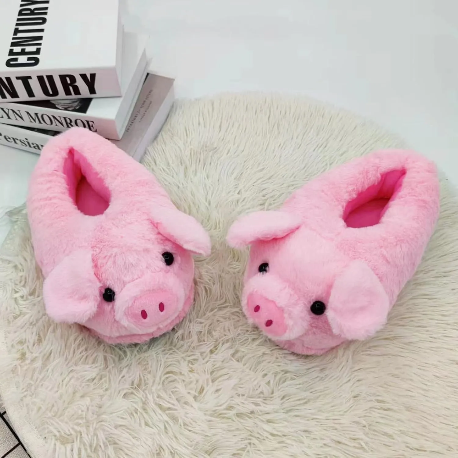 Pig Slippers, Cute Animal Anti-skid Slippers, Autumn Winter Warm Stuffed Cartoon Home Furry Slippers for Women Girl