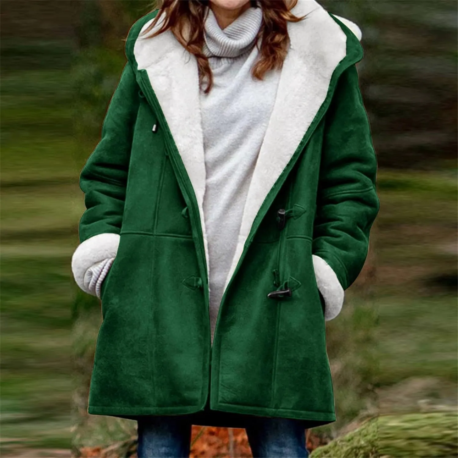 Plus Size Winter Coats for Women 2024 Warm Fleece Lined Jacket Button Sherpa Fur Hooded Parka Suede Peacoat Outerwear