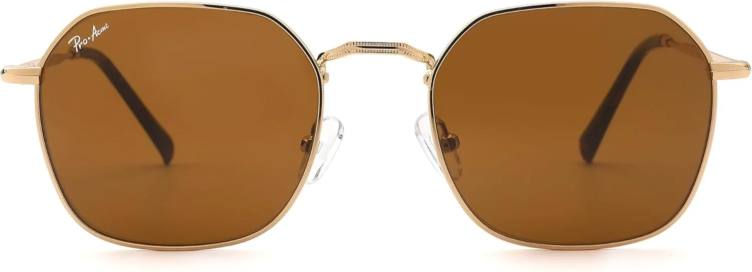 Pro Acme Classic Sunglasses for Women Men Hexagonal Flat Metal Frame Trendy Square Shades Sunglasses 100% Real Glass Lens