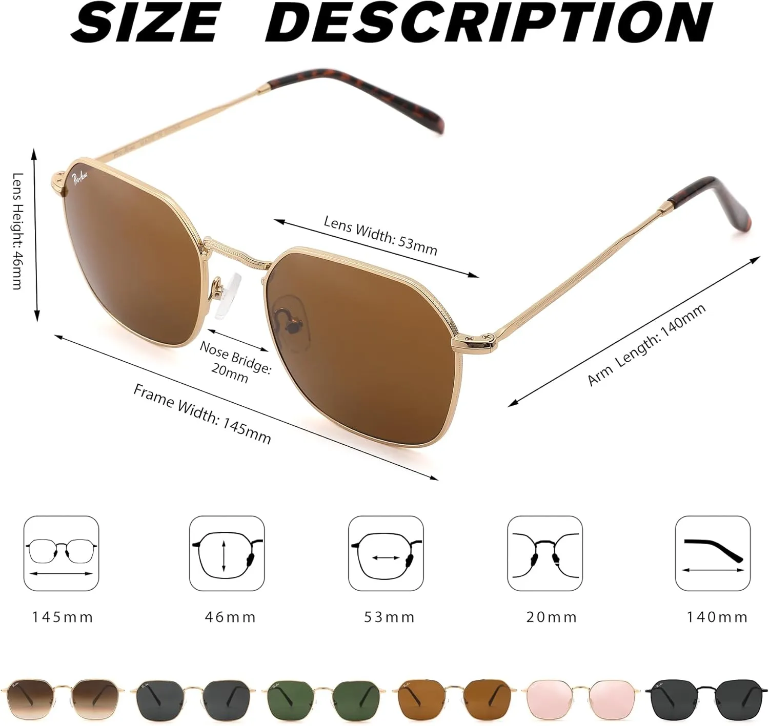 Pro Acme Classic Sunglasses for Women Men Hexagonal Flat Metal Frame Trendy Square Shades Sunglasses 100% Real Glass Lens