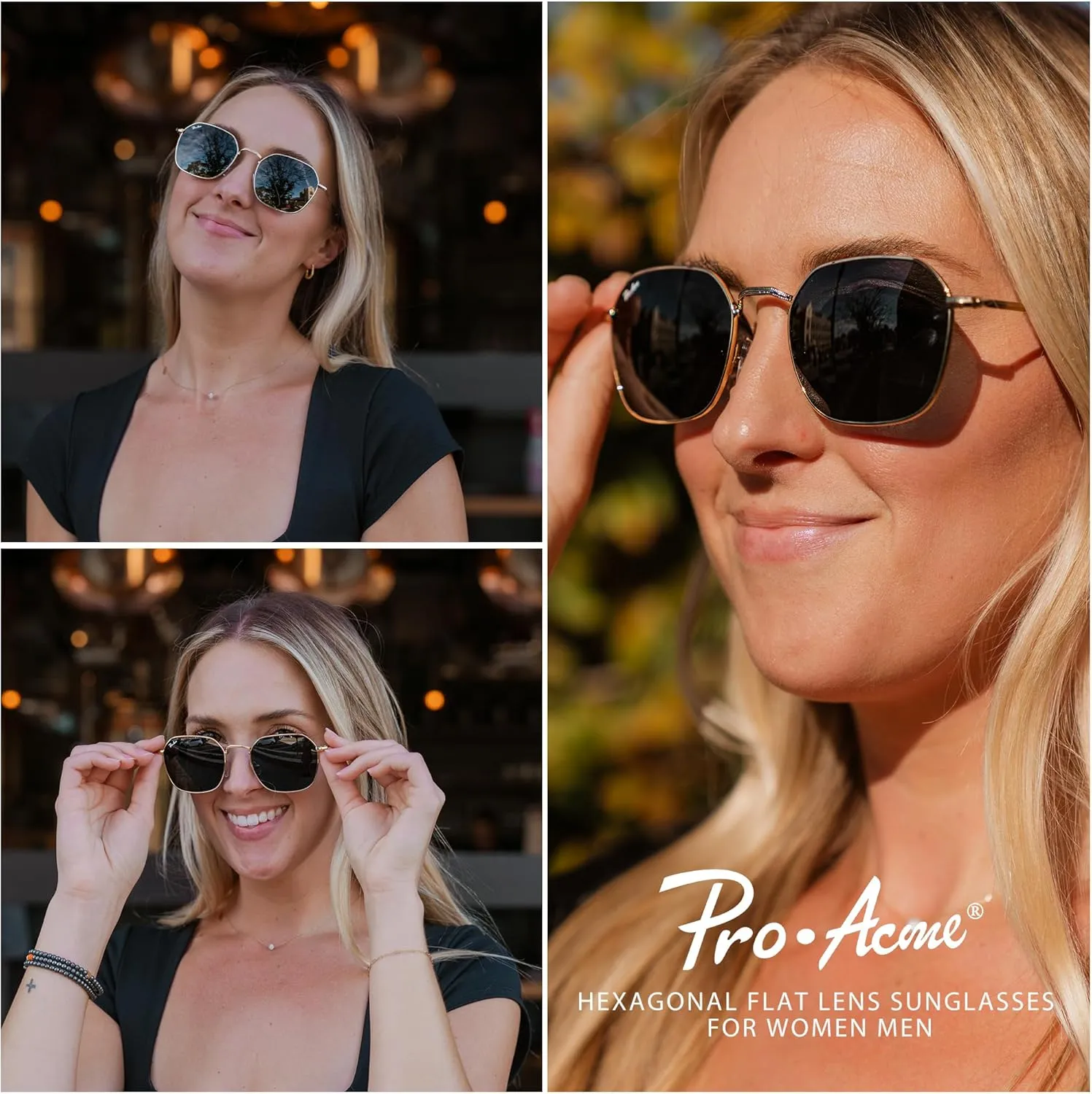 Pro Acme Classic Sunglasses for Women Men Hexagonal Flat Metal Frame Trendy Square Shades Sunglasses 100% Real Glass Lens