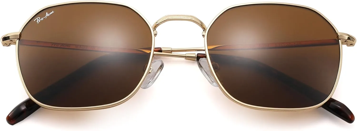 Pro Acme Classic Sunglasses for Women Men Hexagonal Flat Metal Frame Trendy Square Shades Sunglasses 100% Real Glass Lens