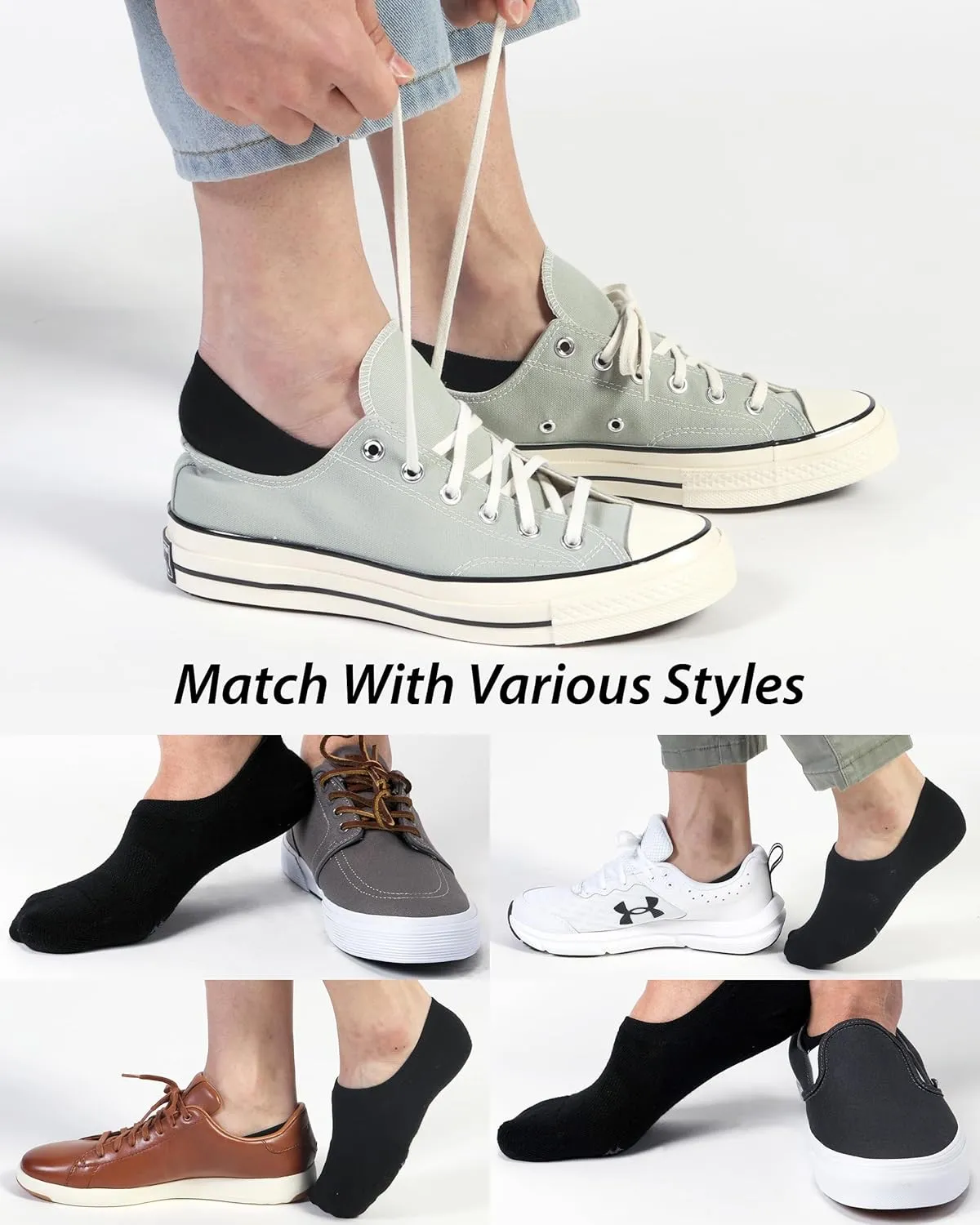Pro Mountain No Show Socks Wide Toe Box For Health Bunion Unisex Size S to X-Large Cotton Cushion Footies