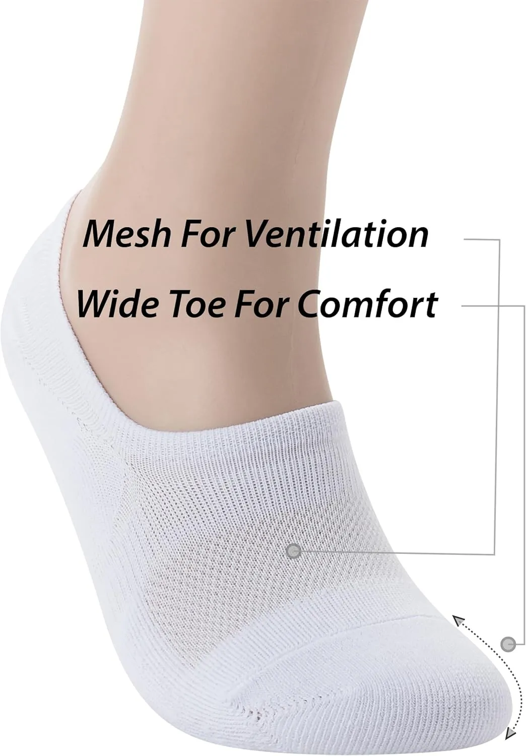 Pro Mountain No Show Socks Wide Toe Box For Health Bunion Unisex Size S to X-Large Cotton Cushion Footies