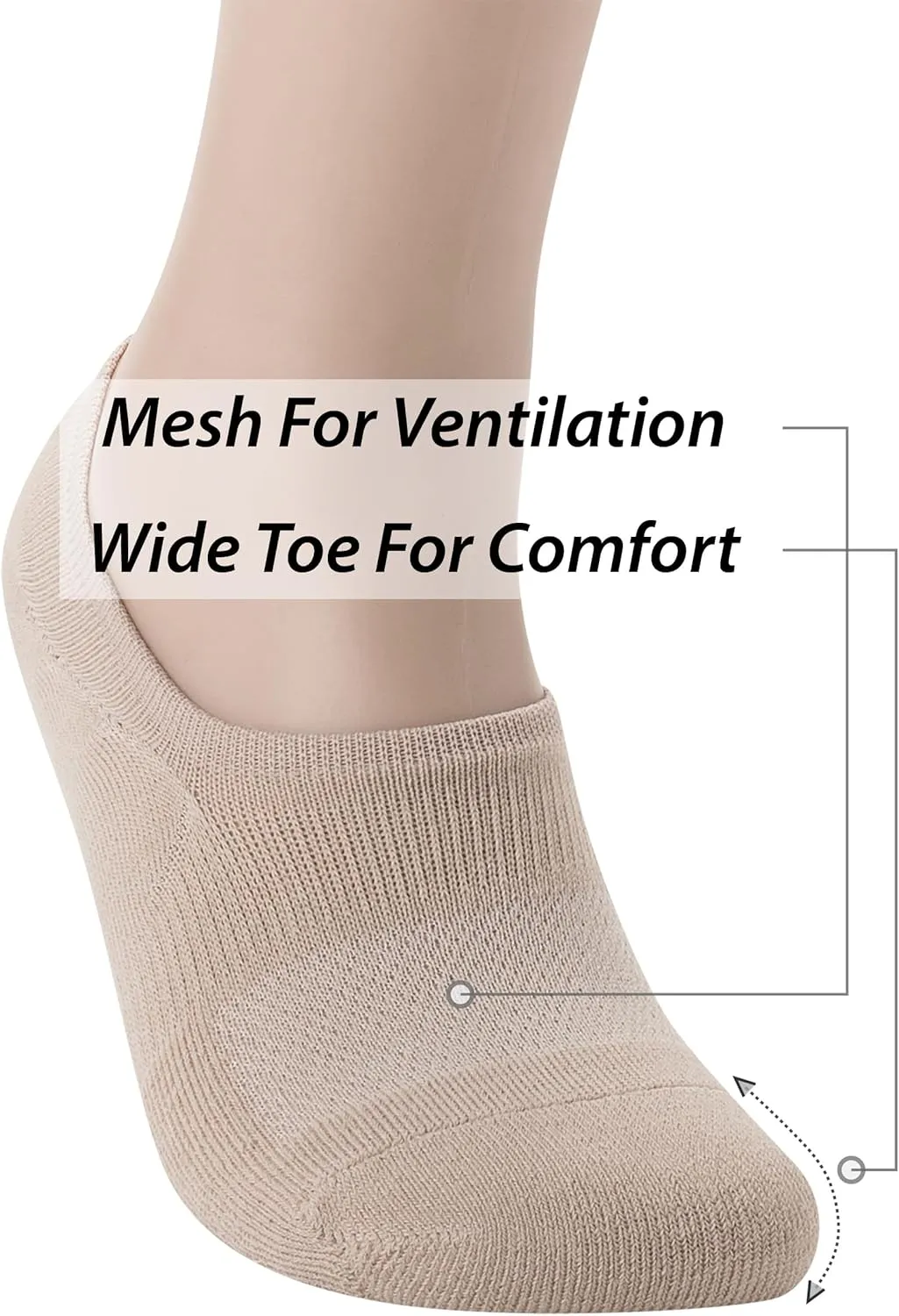 Pro Mountain No Show Socks Wide Toe Box For Health Bunion Unisex Size S to X-Large Cotton Cushion Footies
