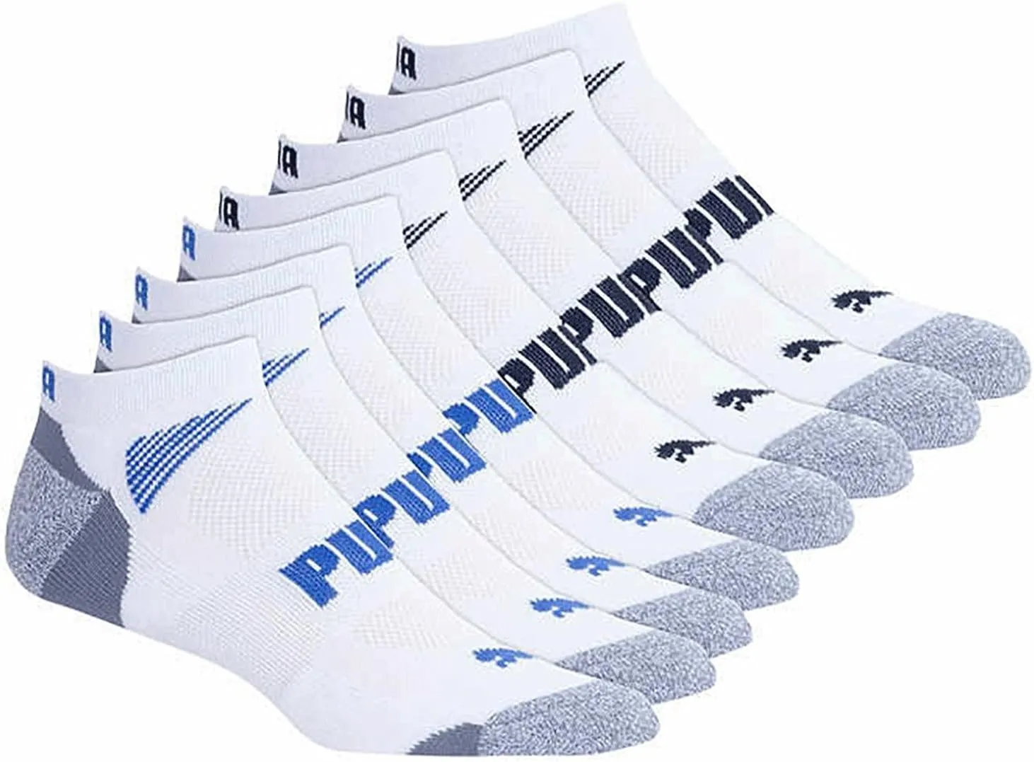 PUMA Men's No show Sport Socks, Moisture Control, Arch Support (8 Pair) (Extended Size - Shoe Size (12-16), White)