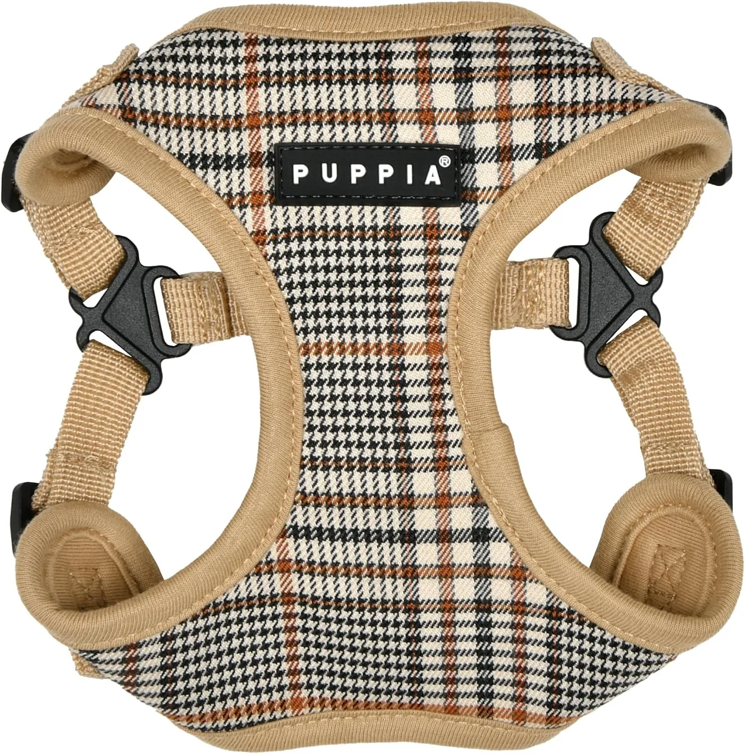 Puppia Lucas Dog Comfort Harness C (Step-in) Fashionable Checkered Pattern Spring Summer Harness for Small and Medium Dogs, Beige, Large