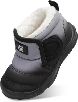 QFH Baby Boys Girls Winter Warm Shoes Cozy Fleece Snow Boots Toddler Non-Slip Walking Shoes Infant Outdoor Water Resistance Faux Fur Booties