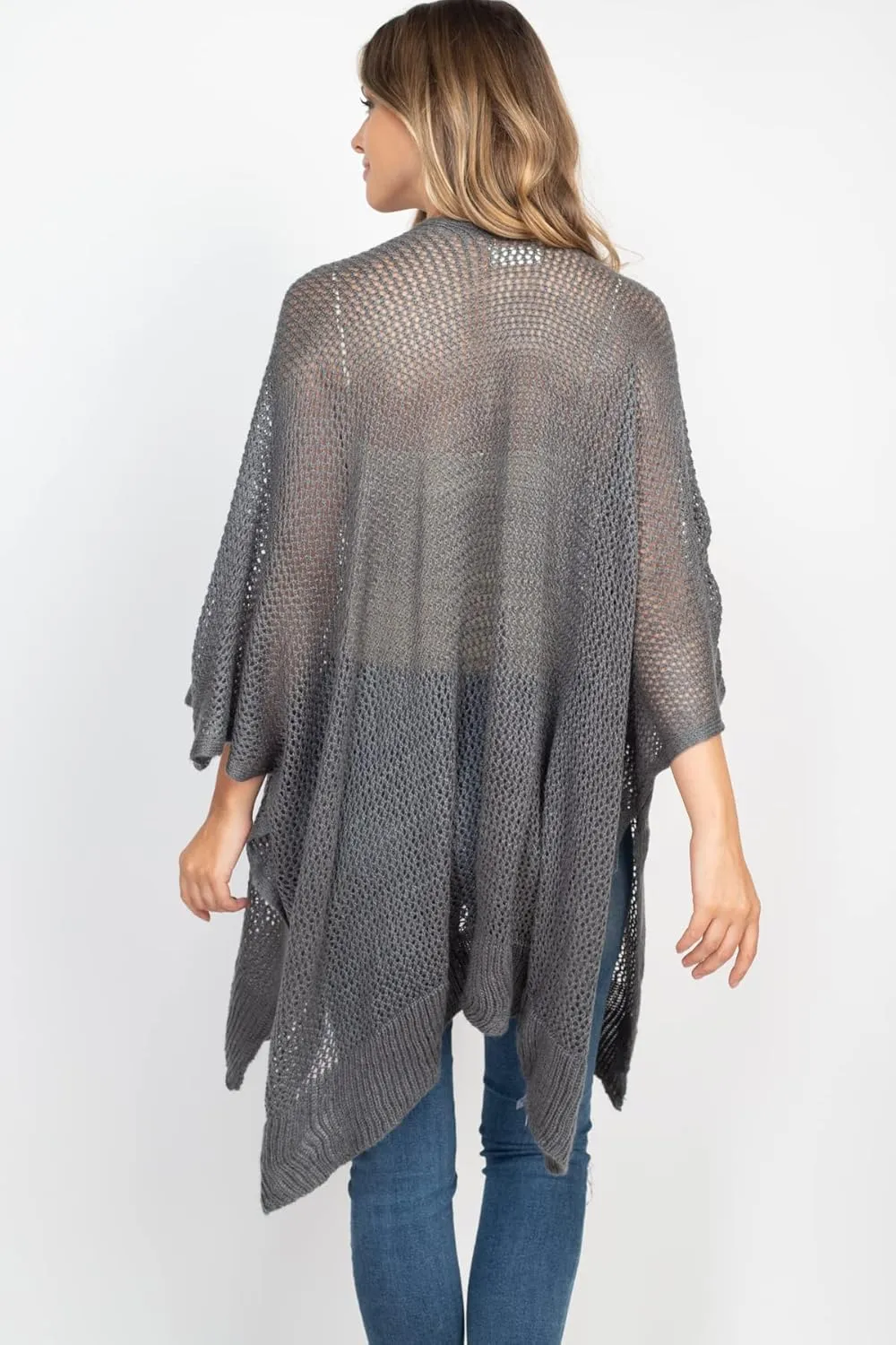 RIAH FASHION Bohemian Sequin Glitter Shawl Wrap Poncho - Kimono Cardigan, Sparkly Metallic Mesh Scarf, Open Knit Crochet