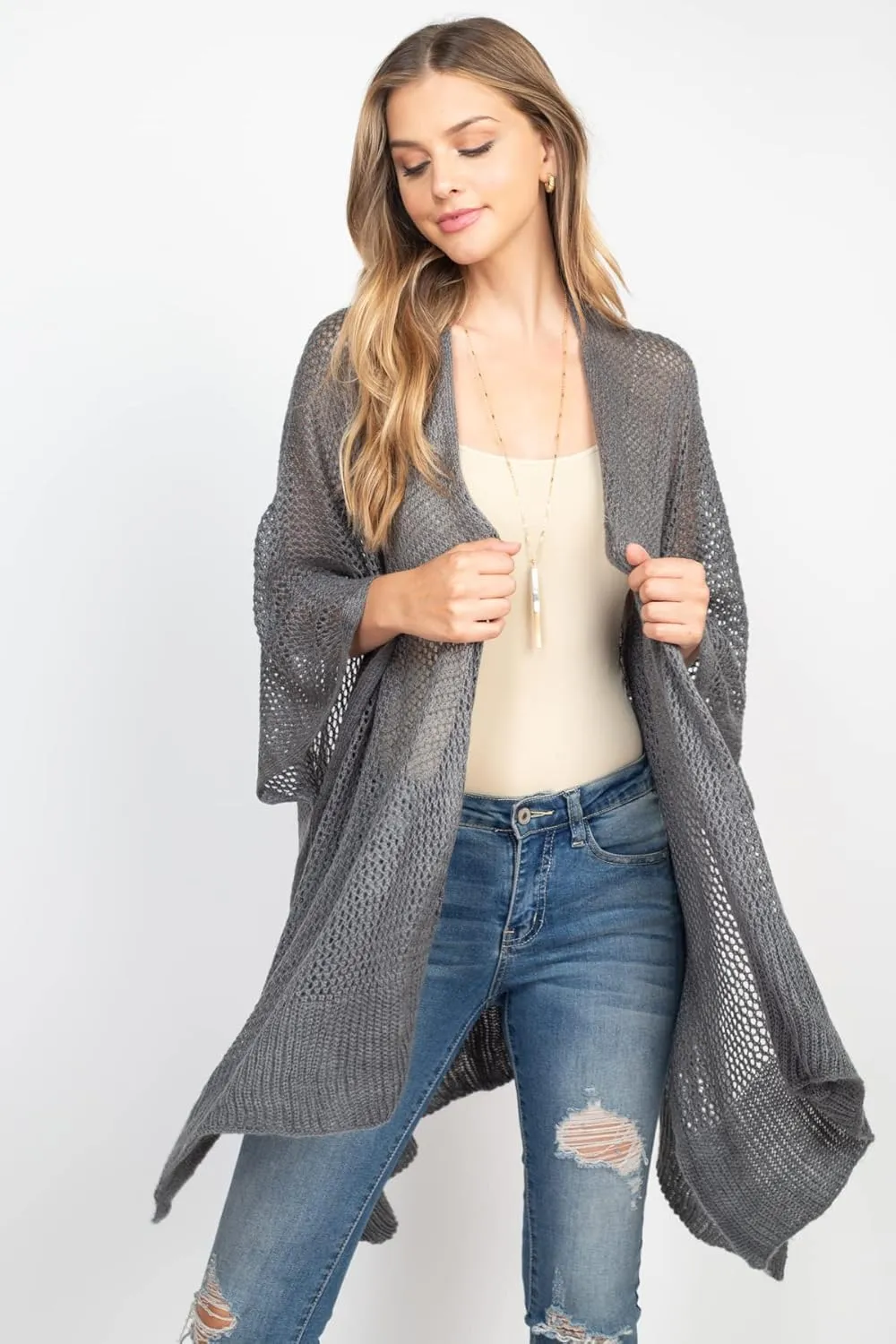 RIAH FASHION Bohemian Sequin Glitter Shawl Wrap Poncho - Kimono Cardigan, Sparkly Metallic Mesh Scarf, Open Knit Crochet