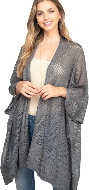 RIAH FASHION Bohemian Sequin Glitter Shawl Wrap Poncho - Kimono Cardigan, Sparkly Metallic Mesh Scarf, Open Knit Crochet