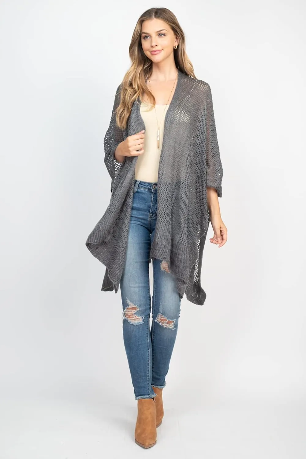 RIAH FASHION Bohemian Sequin Glitter Shawl Wrap Poncho - Kimono Cardigan, Sparkly Metallic Mesh Scarf, Open Knit Crochet