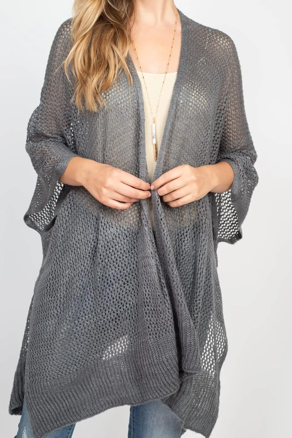 RIAH FASHION Bohemian Sequin Glitter Shawl Wrap Poncho - Kimono Cardigan, Sparkly Metallic Mesh Scarf, Open Knit Crochet