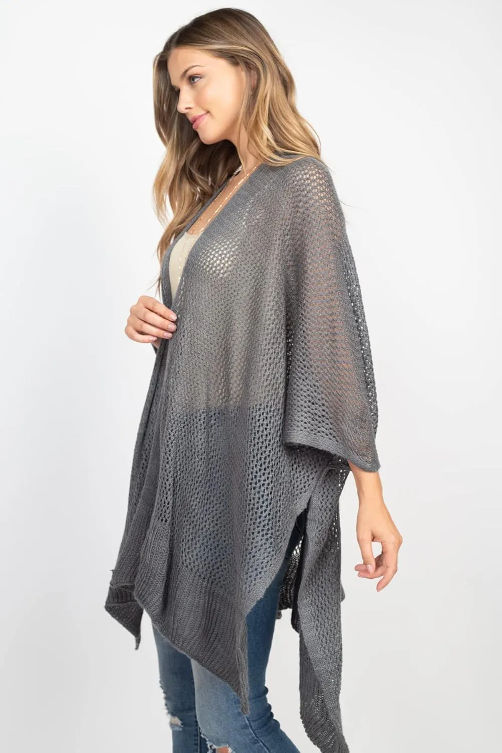 RIAH FASHION Bohemian Sequin Glitter Shawl Wrap Poncho - Kimono Cardigan, Sparkly Metallic Mesh Scarf, Open Knit Crochet