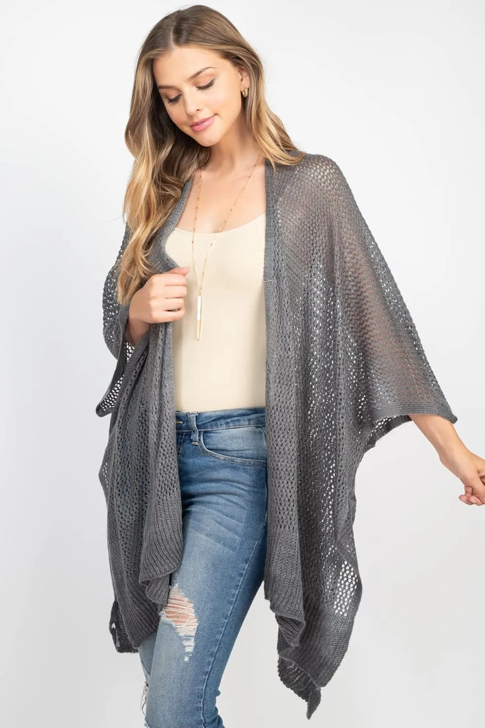 RIAH FASHION Bohemian Sequin Glitter Shawl Wrap Poncho - Kimono Cardigan, Sparkly Metallic Mesh Scarf, Open Knit Crochet