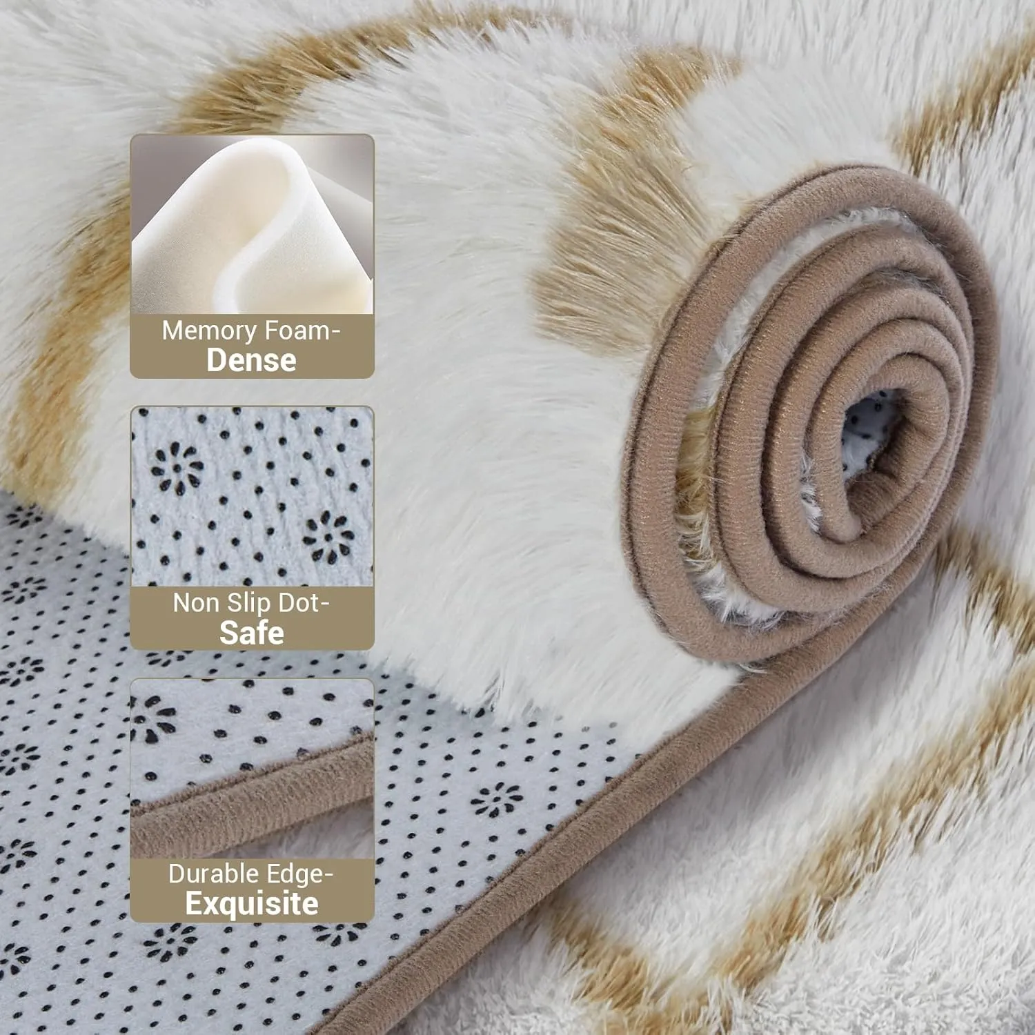 Rug Fluffy Rug for Bedroom, Super Soft Rug, 5X7Feet Stripe Checkered Rug Anti-Skid High Pile for Living Room Bedroom Kids Room Nursery, Dorm Home Decor