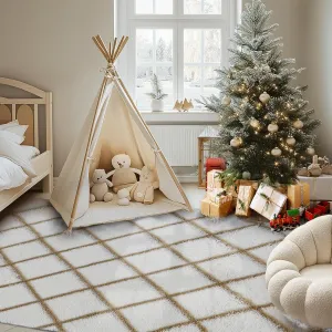 Rug Fluffy Rug for Bedroom, Super Soft Rug, 5X7Feet Stripe Checkered Rug Anti-Skid High Pile for Living Room Bedroom Kids Room Nursery, Dorm Home Decor
