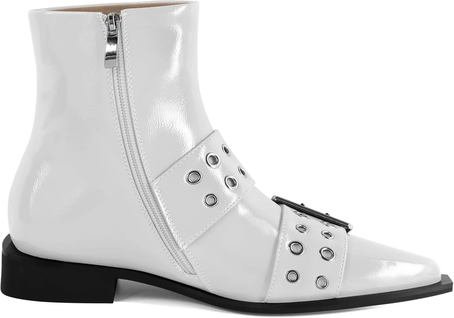 SAMMITOP Women's Ankle Boot Chunky Low Heel Dress Ankle Boots Classic Pointed Toe Side Zipper Chelsea Booties with Metal Buckle Eyelet 1.2 Inch