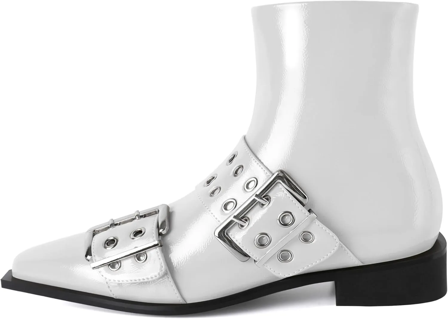 SAMMITOP Women's Ankle Boot Chunky Low Heel Dress Ankle Boots Classic Pointed Toe Side Zipper Chelsea Booties with Metal Buckle Eyelet 1.2 Inch