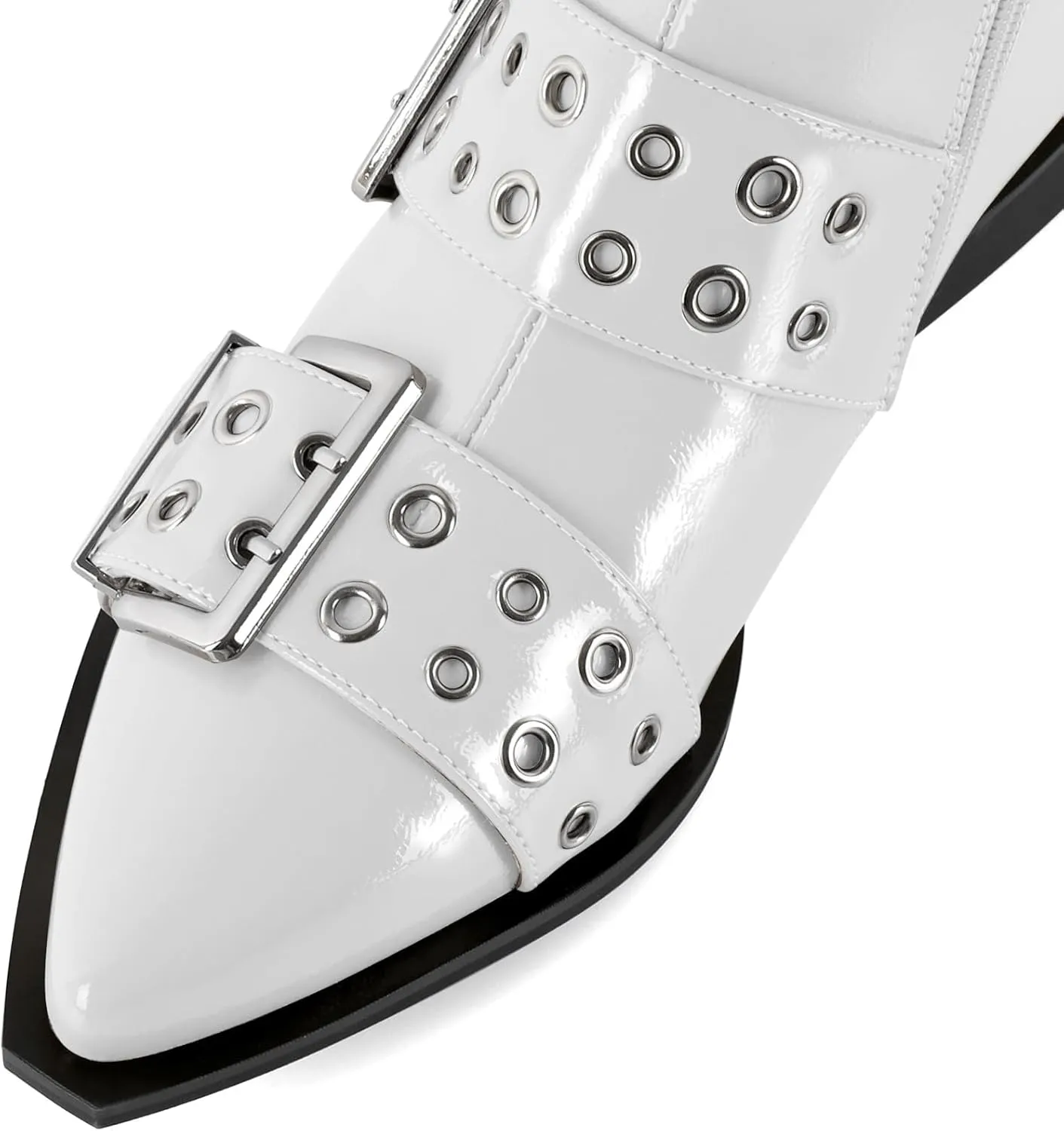 SAMMITOP Women's Ankle Boot Chunky Low Heel Dress Ankle Boots Classic Pointed Toe Side Zipper Chelsea Booties with Metal Buckle Eyelet 1.2 Inch