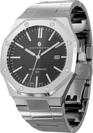 SAPPHERO Men's Watch Octagonal Stainless Steel 30M Waterproof Luminous Wristwatch Luxury Analog Quartz Watch for Men with Date Elegant Mens