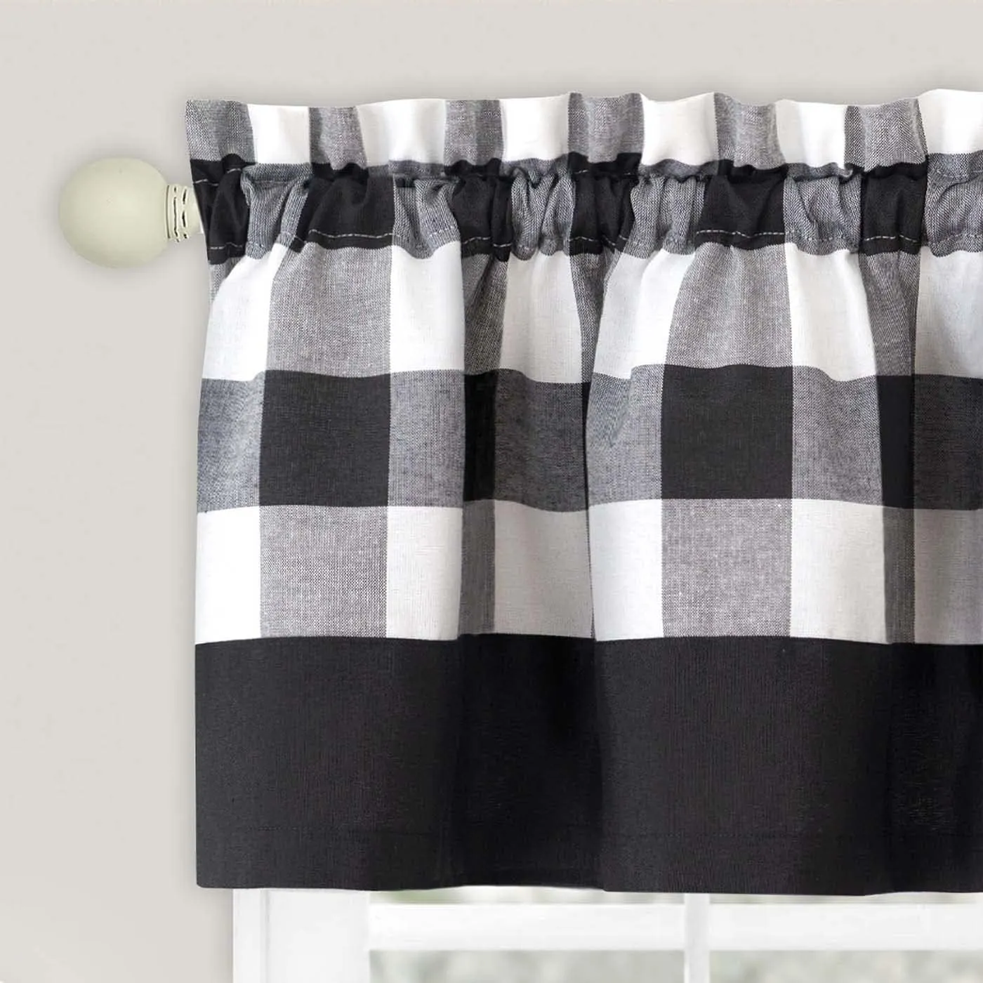 Semi Sheer Checkered Curtains 84 Inches Long, Rustic Farmhouse Gingham Curtains for Bedroom, Living Room, and Kitchen, Single Panel, 42" x 84", Black