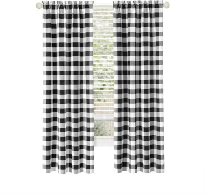 Semi Sheer Checkered Curtains 84 Inches Long, Rustic Farmhouse Gingham Curtains for Bedroom, Living Room, and Kitchen, Single Panel, 42" x 84", Black