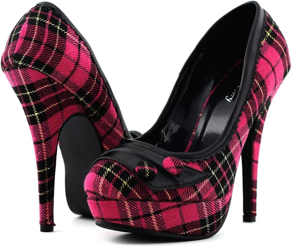 SHOW STORY Classic Checkered Buttons High Heel Platform Stiletto Pumps,LF30441