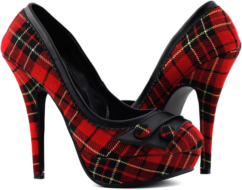 SHOW STORY Classic Checkered Buttons High Heel Platform Stiletto Pumps,LF30441