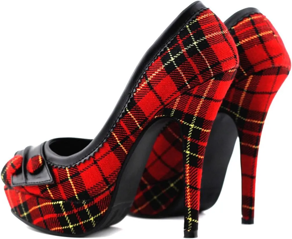 SHOW STORY Classic Checkered Buttons High Heel Platform Stiletto Pumps,LF30441