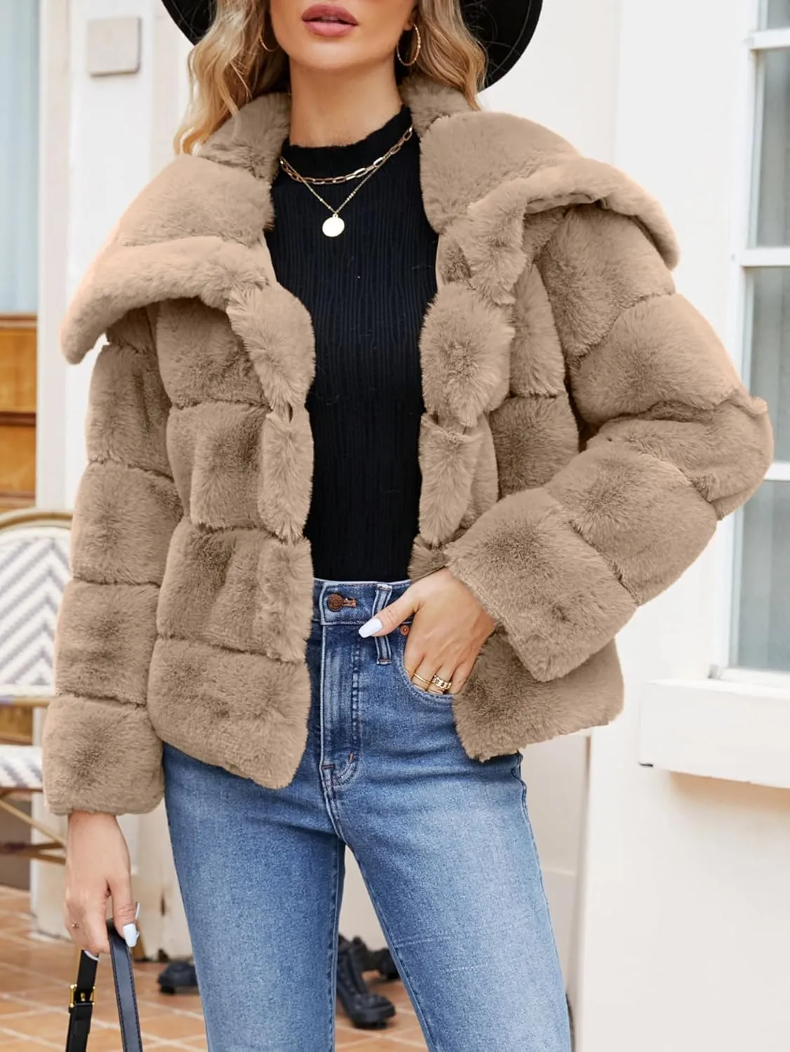 Simplee Apparel Womens Faux Fur Coat Fleece Cropped Jacket Long Sleeve Fur Coats Warm Winter Jackets 2024