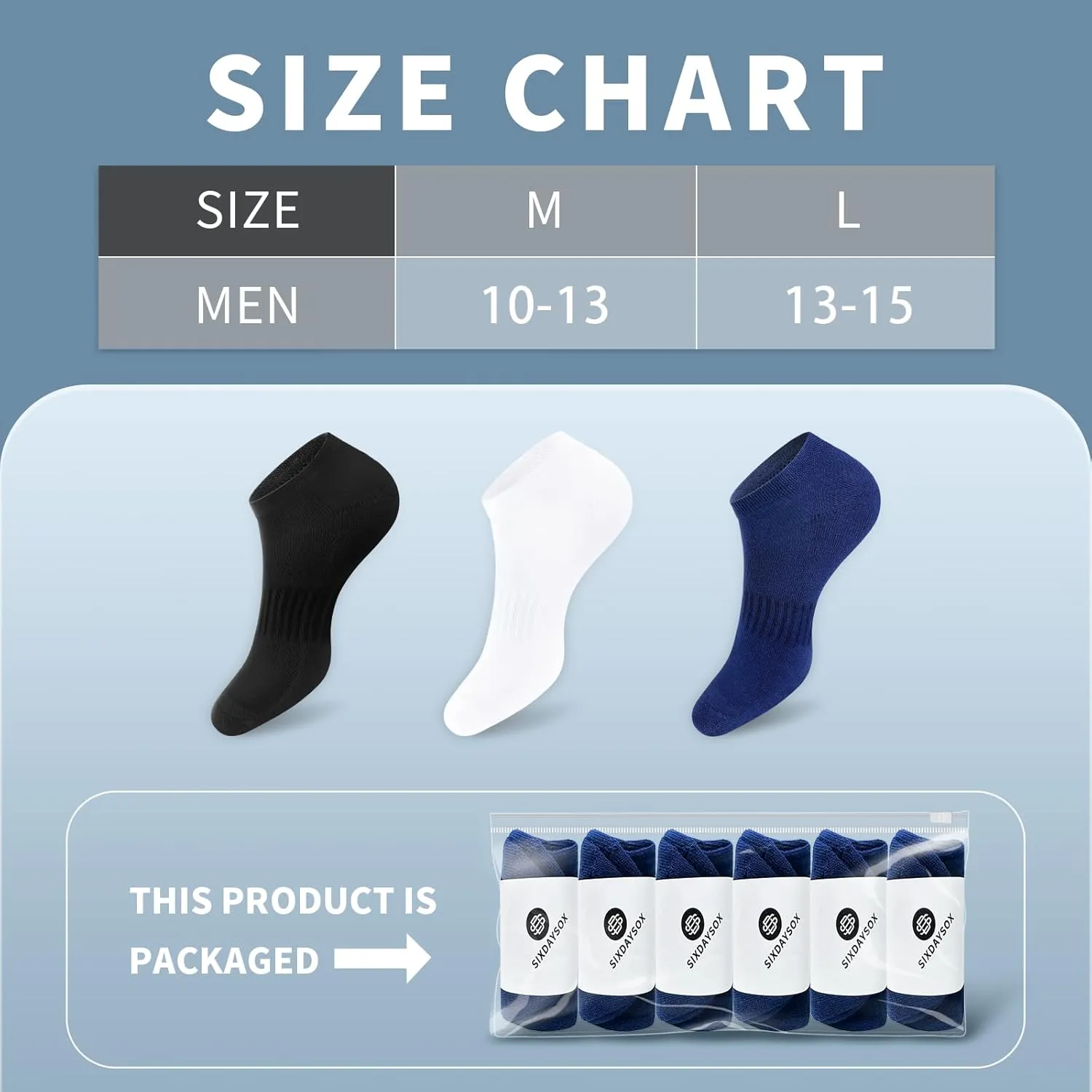 SIXDAYSOX 8/6 Pack Mens Ankle Socks Low Cut Comfort Casual Socks Size 10-13/13-15