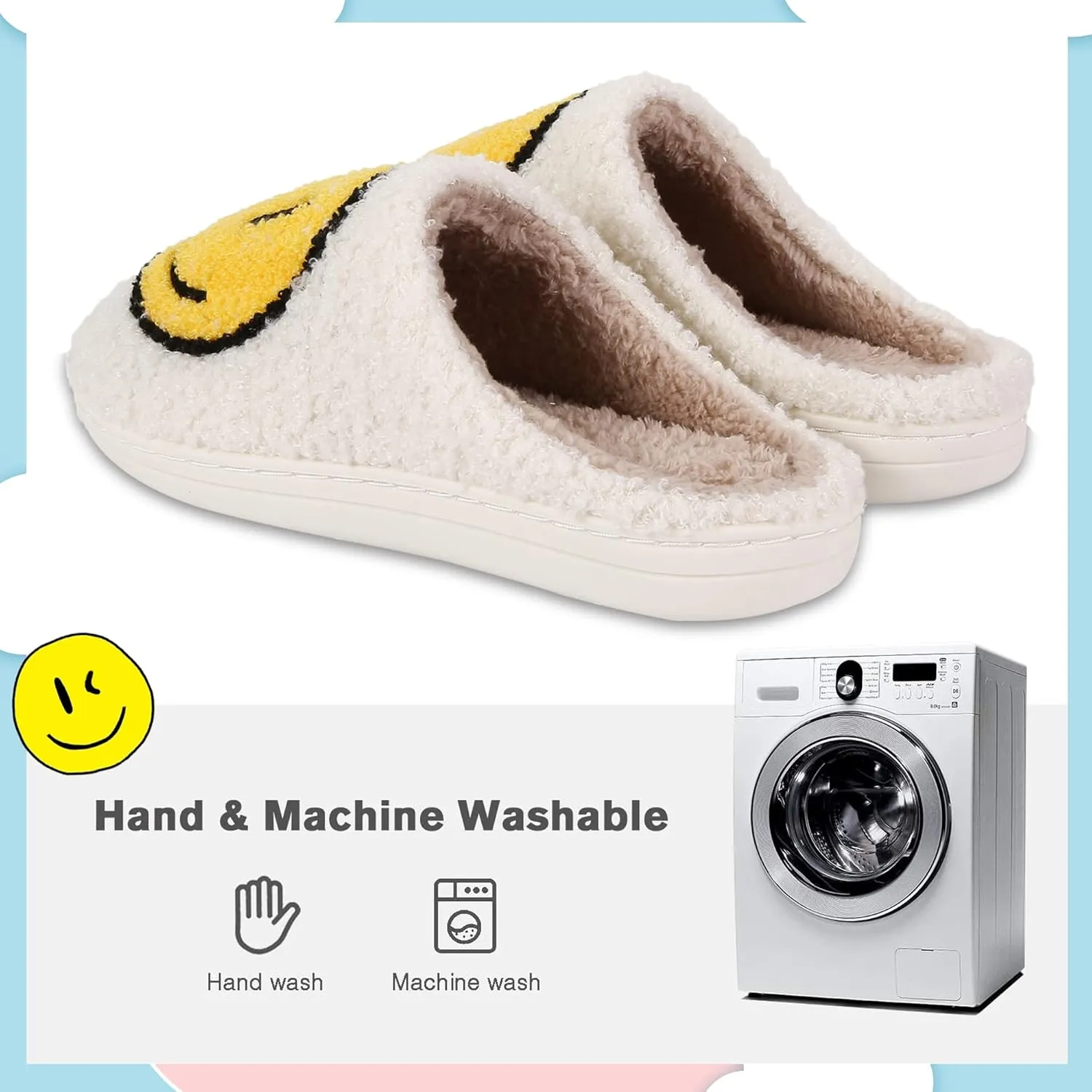 Smile Face Slippers For Women Men, Retro Soft Plush Lightweight Cute Happy Face House Slides, Cozy Fluffy Warm Home Cloud Slippers Slip-On Fleece Shoes Non-Slip Indoor Outdoor