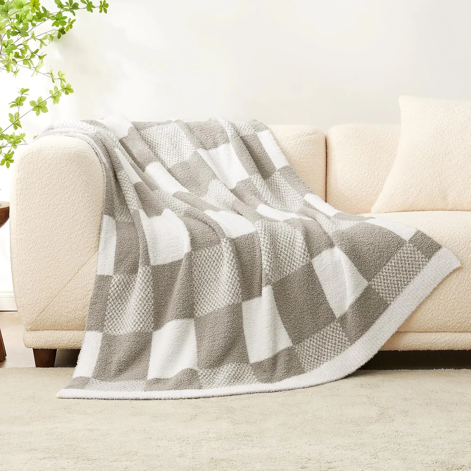 Snuggle Sac Checkered Blanket, Grey Throw Blanket for Couch Checker Microfiber Fluffy Warm Fuzzy Cozy Soft Throw Blanket Reversible Checkerered Blankets for Sofa, Chair, Bed, 50x60 inches