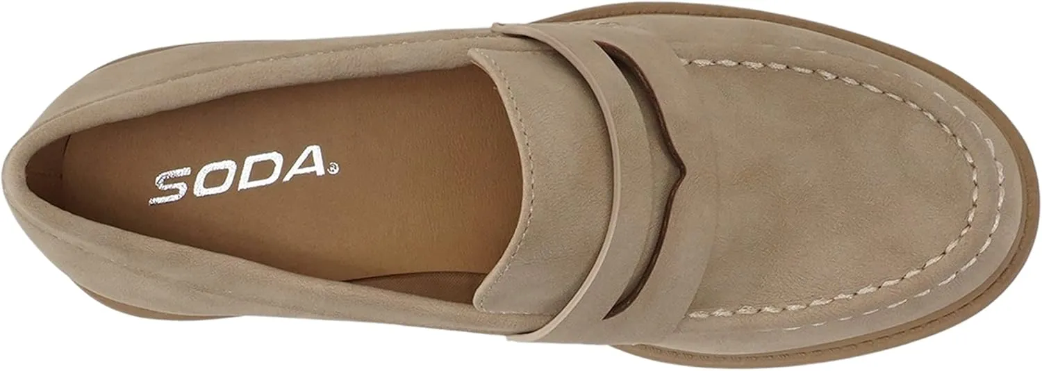 Soda “HENDER” ~ Women Round Toe Low Heel Lug Sole Platform Penny Loafer Shoe