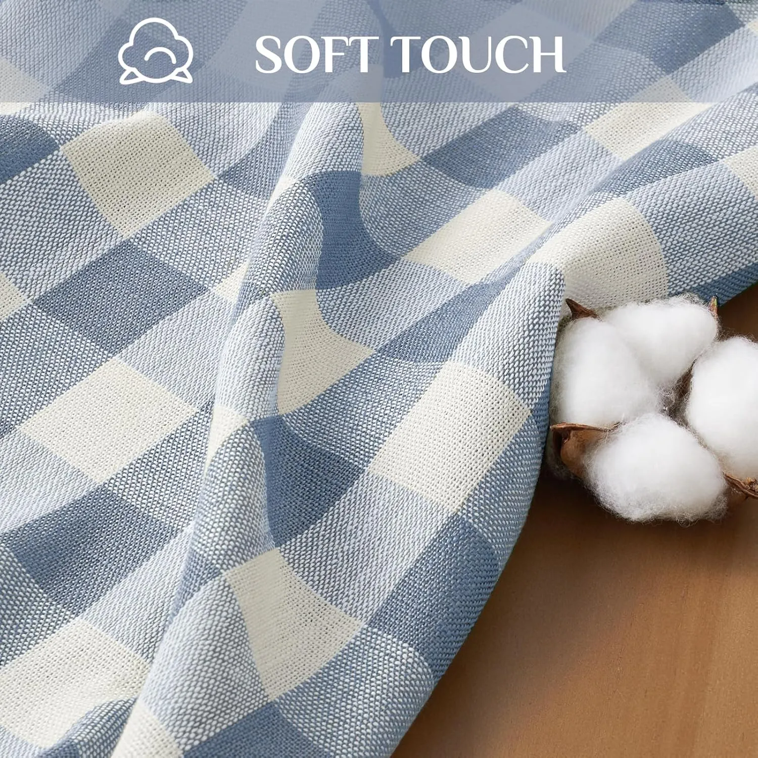 Softalker Checkered Tablecloth Rectangle, Heavy Weight Linen Cotton Gingham Boho Table Cloth with Tassel, Washable Wrinkle Free Buffalo Plaid Table Cover for Dining/Party/Outdoor - 55 x 84 Inch, Blue