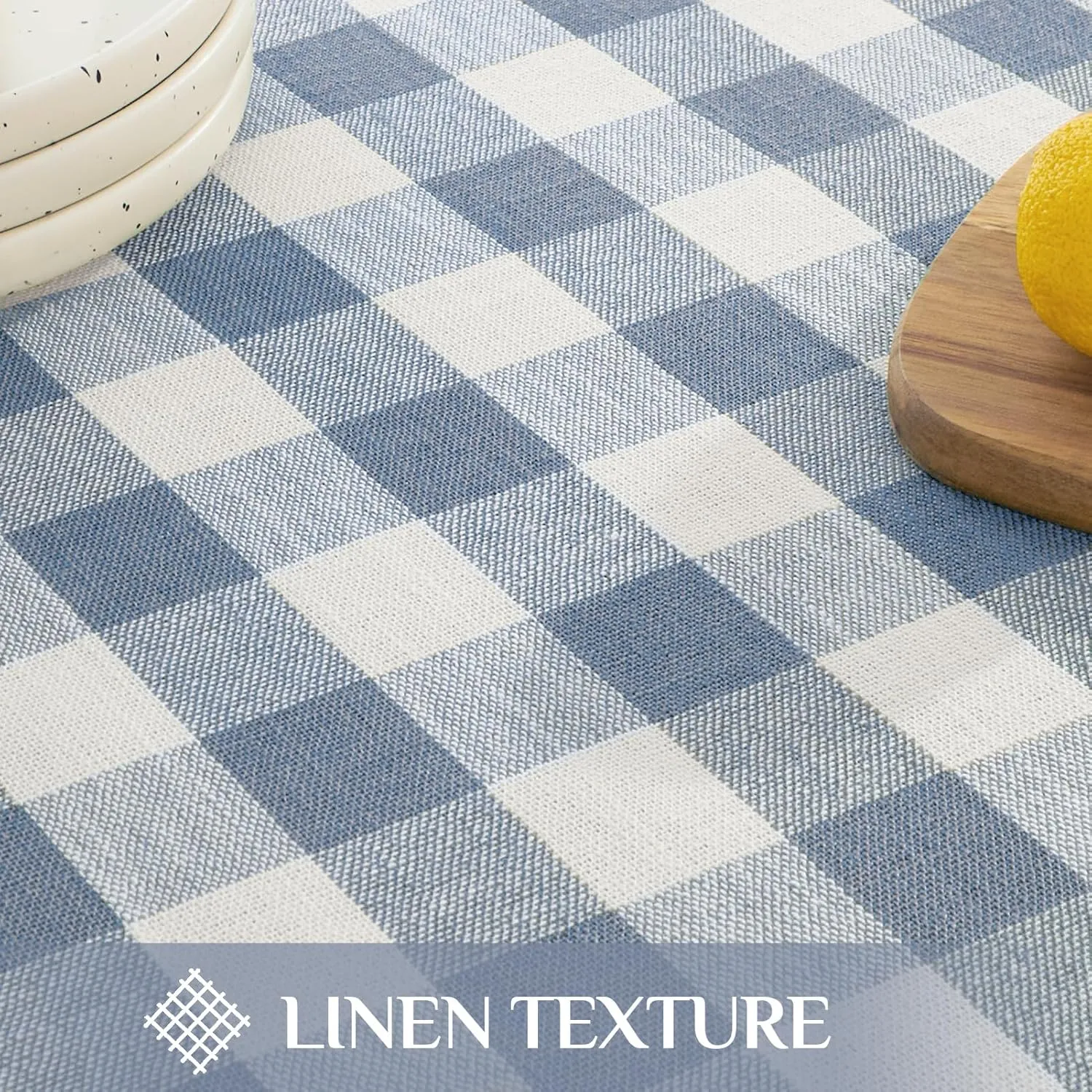 Softalker Checkered Tablecloth Rectangle, Heavy Weight Linen Cotton Gingham Boho Table Cloth with Tassel, Washable Wrinkle Free Buffalo Plaid Table Cover for Dining/Party/Outdoor - 55 x 84 Inch, Blue